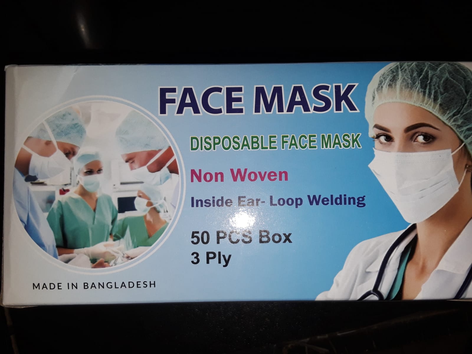 Disposable Face Mask Non Woven 50pcs Box 3 Ply