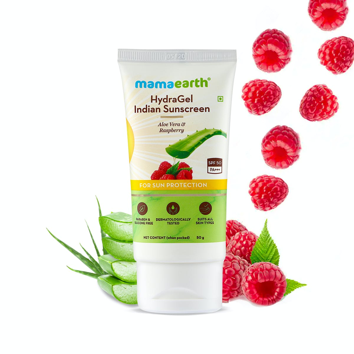 MamaEarth Hydra Gel Indian Sunscreen with Aloe Vera & Raspberry 50g (Country of Origin: India)